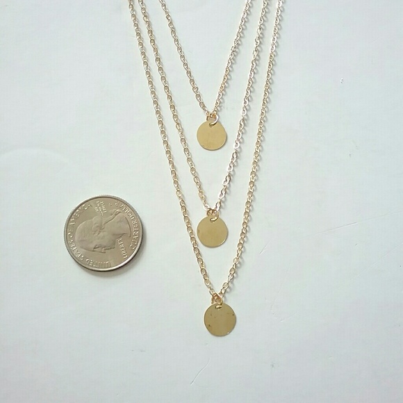 Gold Three Layer Disc Necklace - Picture 7 of 8